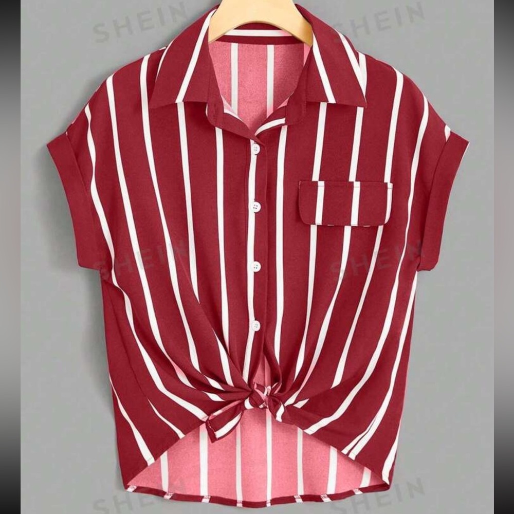SHEIN Striped Print Sleeve Flap Top
